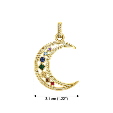 Chakra Moon Solid Yellow Gold with Gemstones Pendant GPD3494